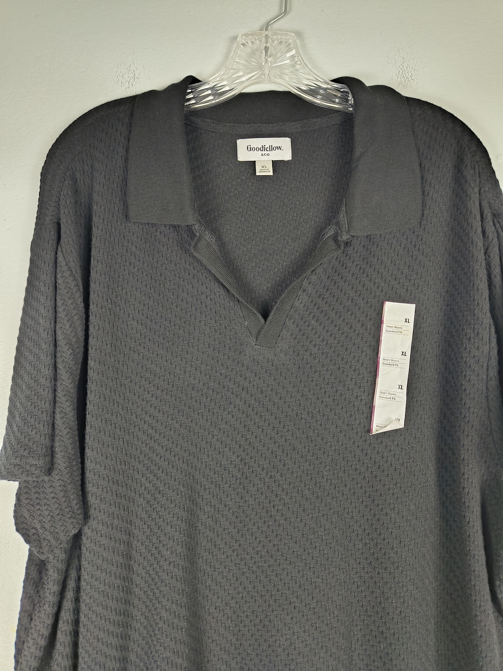 Goodfellow & Co Polo Shirt Mens XL Black Textured Johnny Collar V Neck Casual - Picture 3 of 12